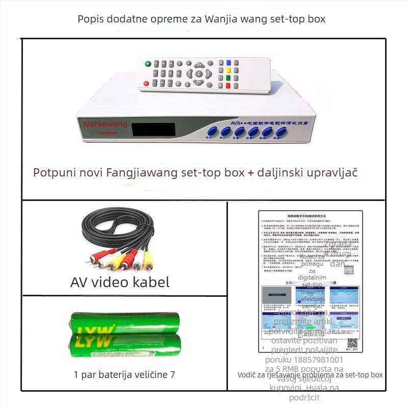 Unutarnji prijemnik TV – set-top box s Wanjiawang čipom, model 2023; ispis logotipa: moguć