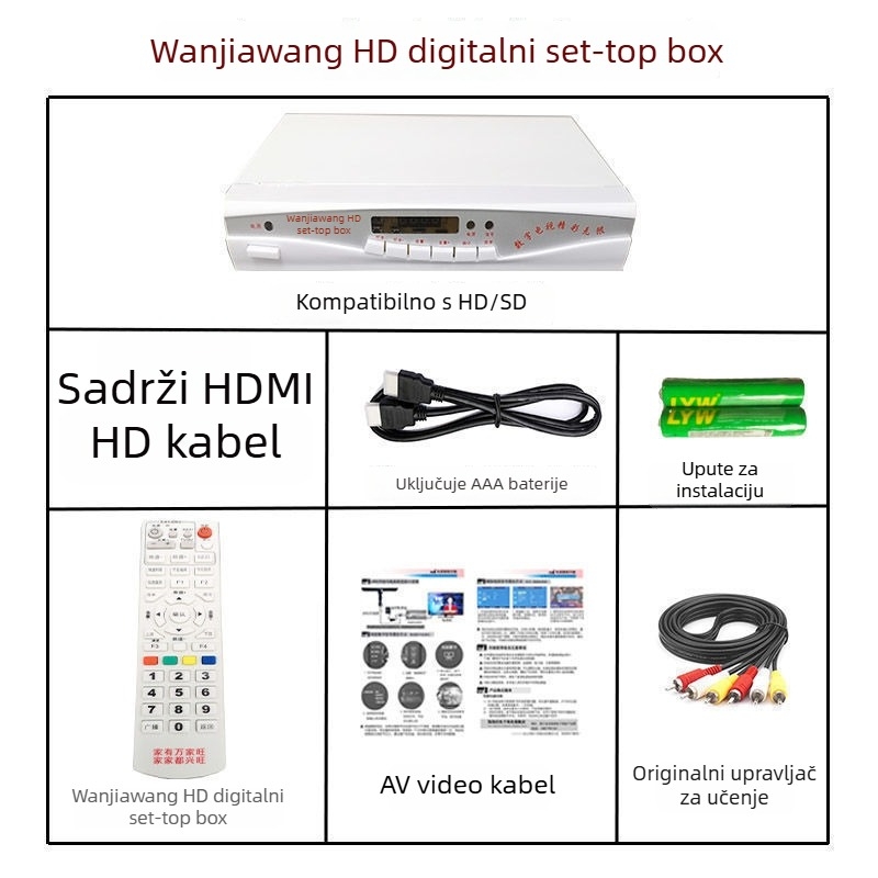 Unutarnji prijemnik TV – set-top box s Wanjiawang čipom, model 2023; ispis logotipa: moguć