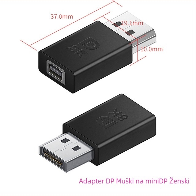 ESYNC DP na Mini DisplayPort adapter, podržava 8K@60Hz, izlaz 1×2, kućište od aluminijske legure