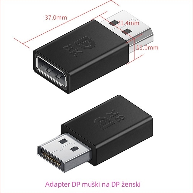 ESYNC DP na Mini DisplayPort adapter, podržava 8K@60Hz, izlaz 1×2, kućište od aluminijske legure