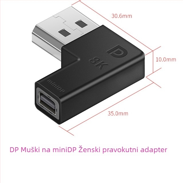 ESYNC DP na Mini DisplayPort adapter, podržava 8K@60Hz, izlaz 1×2, kućište od aluminijske legure