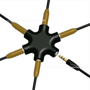 1 na 5 audio splitter za slušalice, bakreno jezgro, audio izlaz, uključuje 20 cm audio kabel