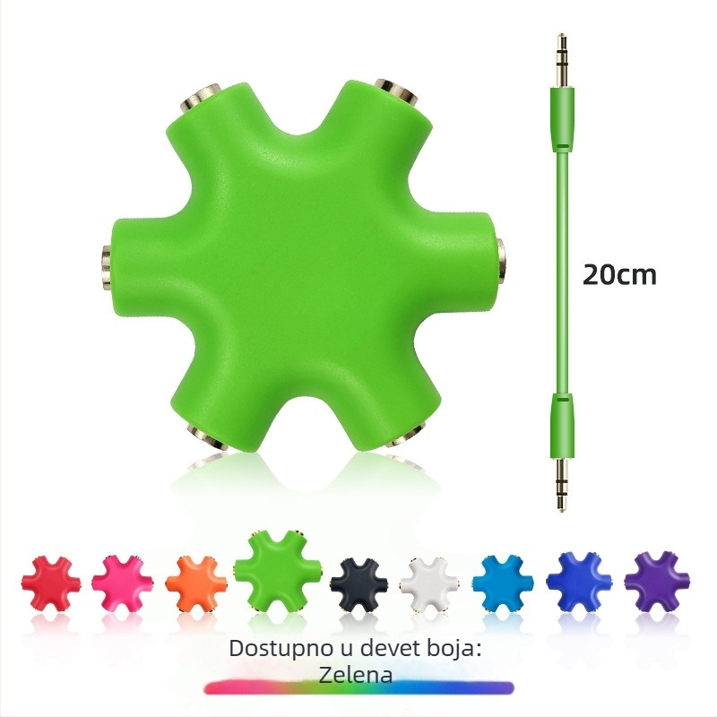 1 na 5 audio splitter za slušalice, bakreno jezgro, audio izlaz, uključuje 20 cm audio kabel