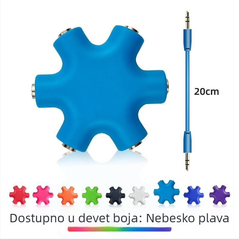 1 na 5 audio splitter za slušalice, bakreno jezgro, audio izlaz, uključuje 20 cm audio kabel