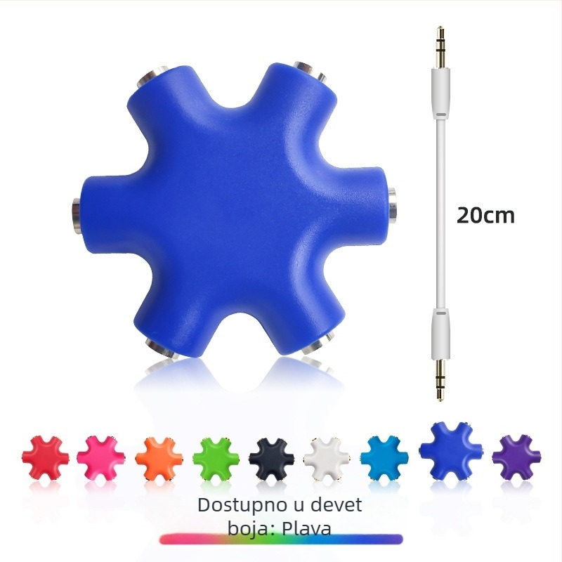 1 na 5 audio splitter za slušalice, bakreno jezgro, audio izlaz, uključuje 20 cm audio kabel