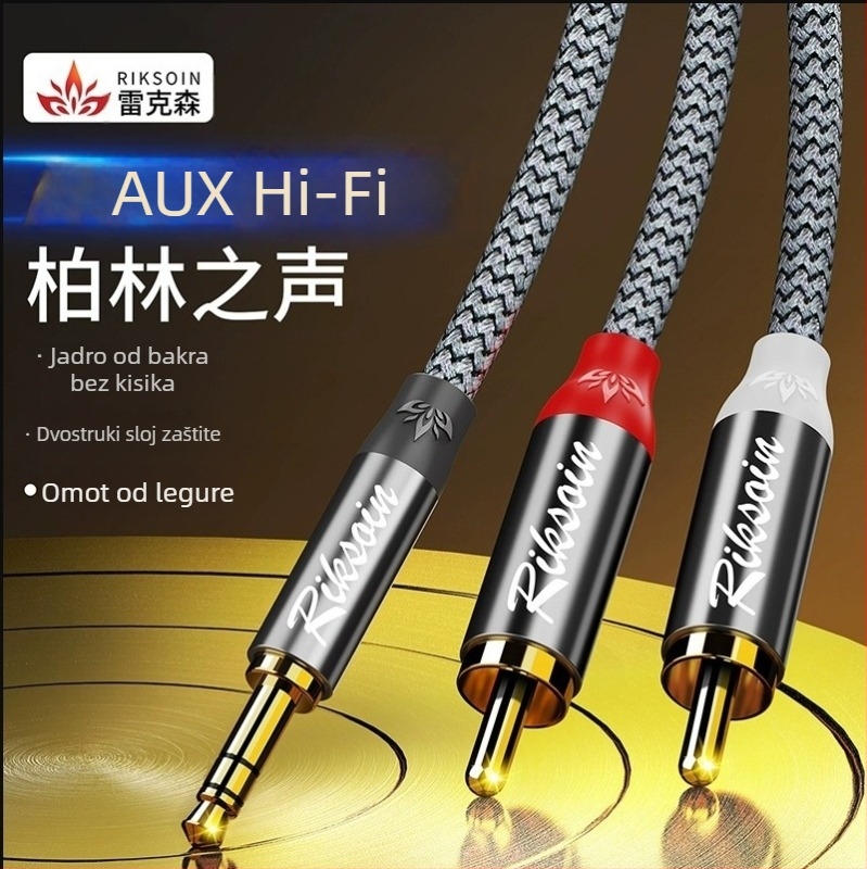 Adapter kabel 3,5 mm na dual RCA za pojačalo i zvučnike, bakreno jezgro, audio izlaz