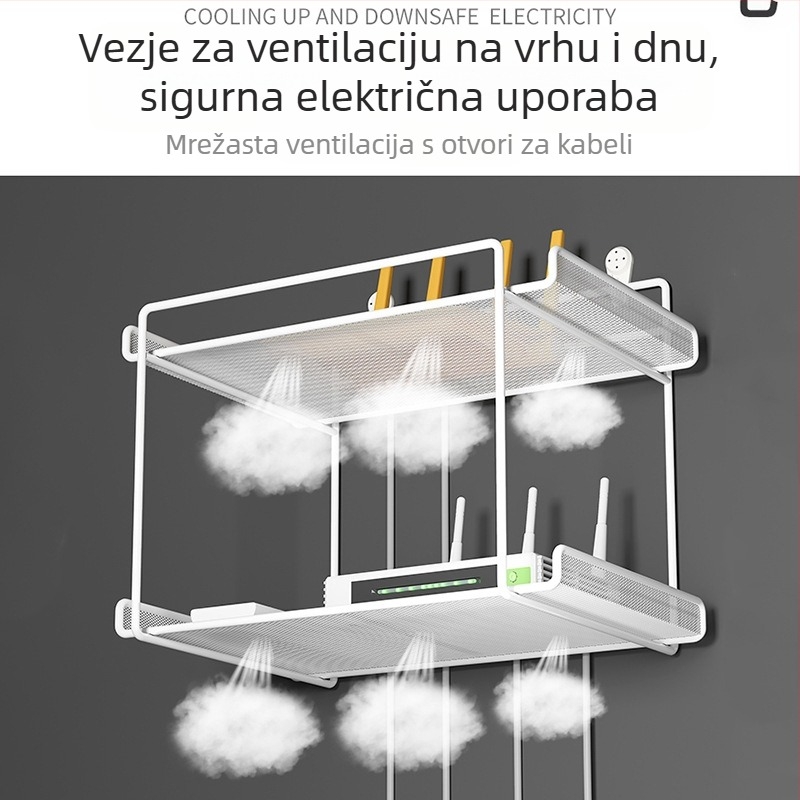 Stalak za postavljanje rutera na zid, kovano željezo, dvostruki nivo, bez bušenja, sklopiv i pokretan