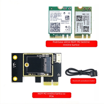 WTXUP NGFF M.2 na PCIe bežični mrežni adapter; kompatibilan s 7260/8265/1650/1675X/AX200/AX210; uključuje: pločicu za prijenos, zaštitni poklopac, spojni kabel, vijci, Bluetooth kabel, antena; bežična kartica nije uključena