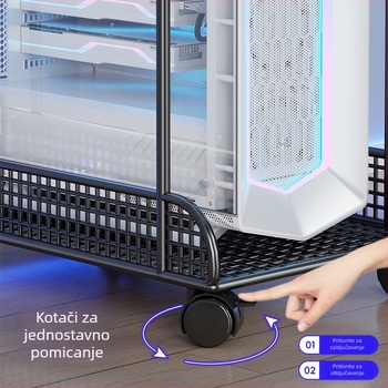 Dvodijelni pomični stalak za desktop računalo s prostorom za pohranu i rashladnom bazom, metalni okvir
