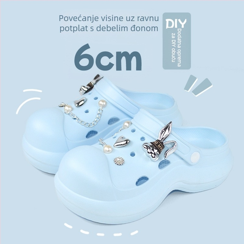 Qi Dashun Crocs-stil EVA pjenaste sandale za žene, prozračne visoke potpetice, za plažu i dvorište, potplat 3,5 cm i više