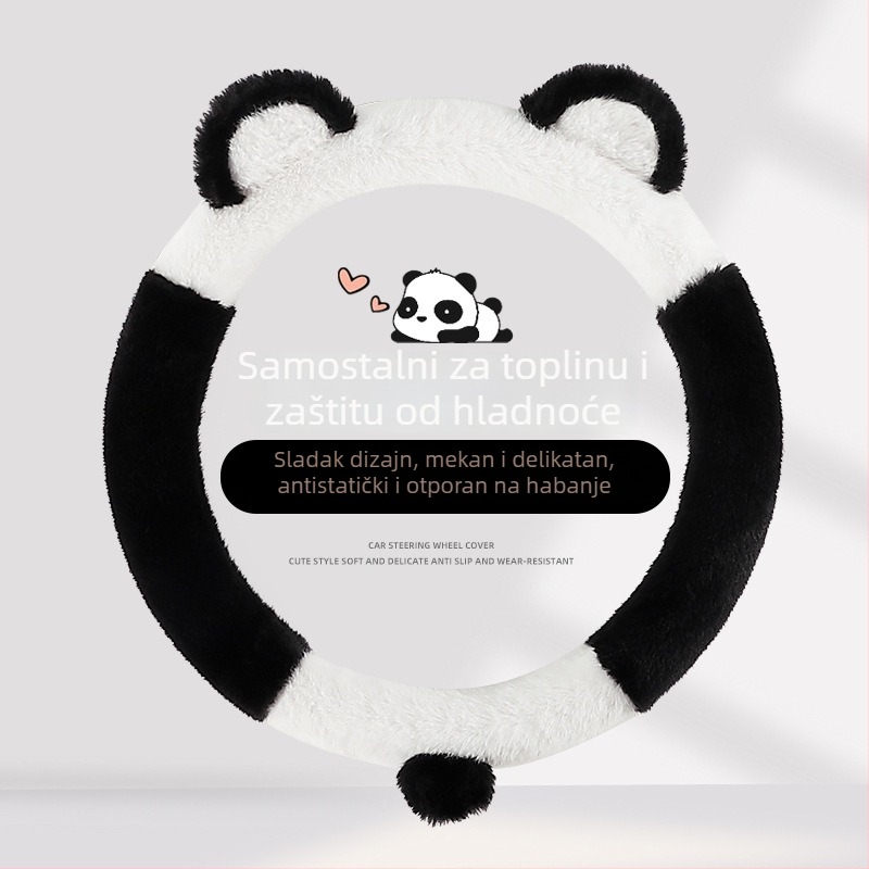 Navlaka za volan automobila, kreativni pliš, zimska toplina, ušiven uzorak, poliester površina, univerzalna prilagodba