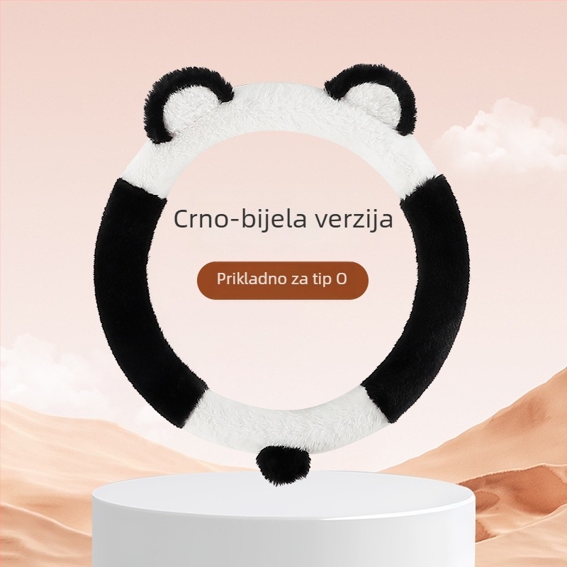 Navlaka za volan automobila, kreativni pliš, zimska toplina, ušiven uzorak, poliester površina, univerzalna prilagodba