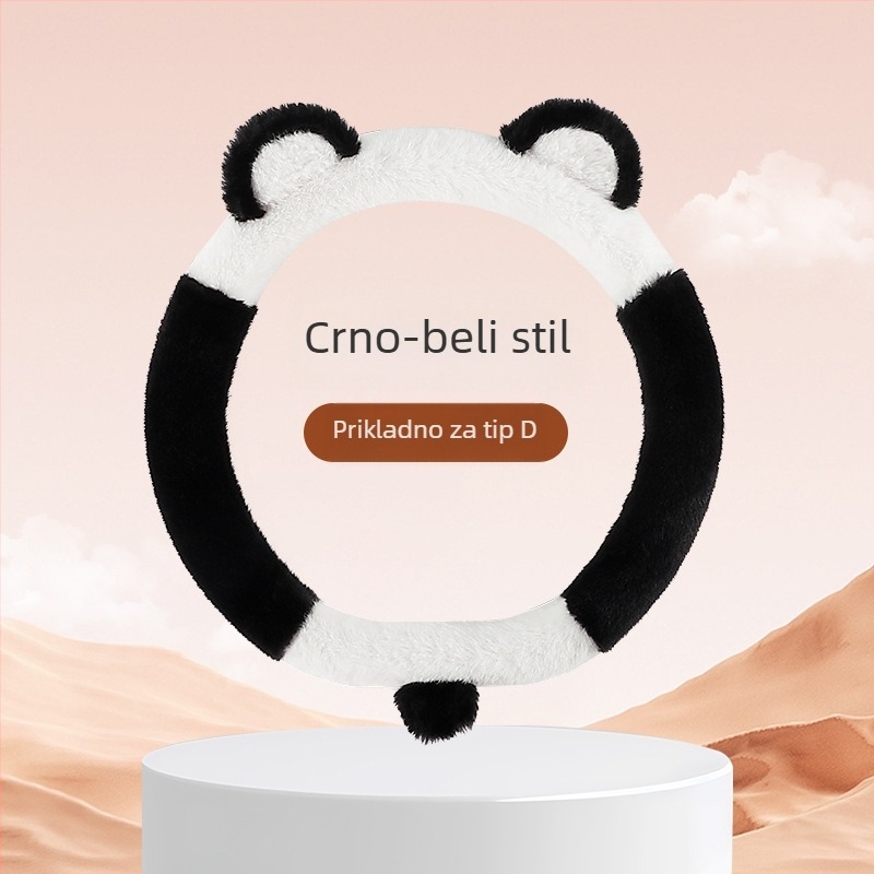 Navlaka za volan automobila, kreativni pliš, zimska toplina, ušiven uzorak, poliester površina, univerzalna prilagodba