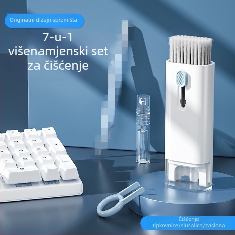 7-u-1 komplet za čišćenje tipkovnice s alatkom za vađenje tipki, četkama za čišćenje zaslona telefona i Bluetooth slušalica – ABS, 90 g, kompatibilan s laptopom, univerzalni set za čišćenje