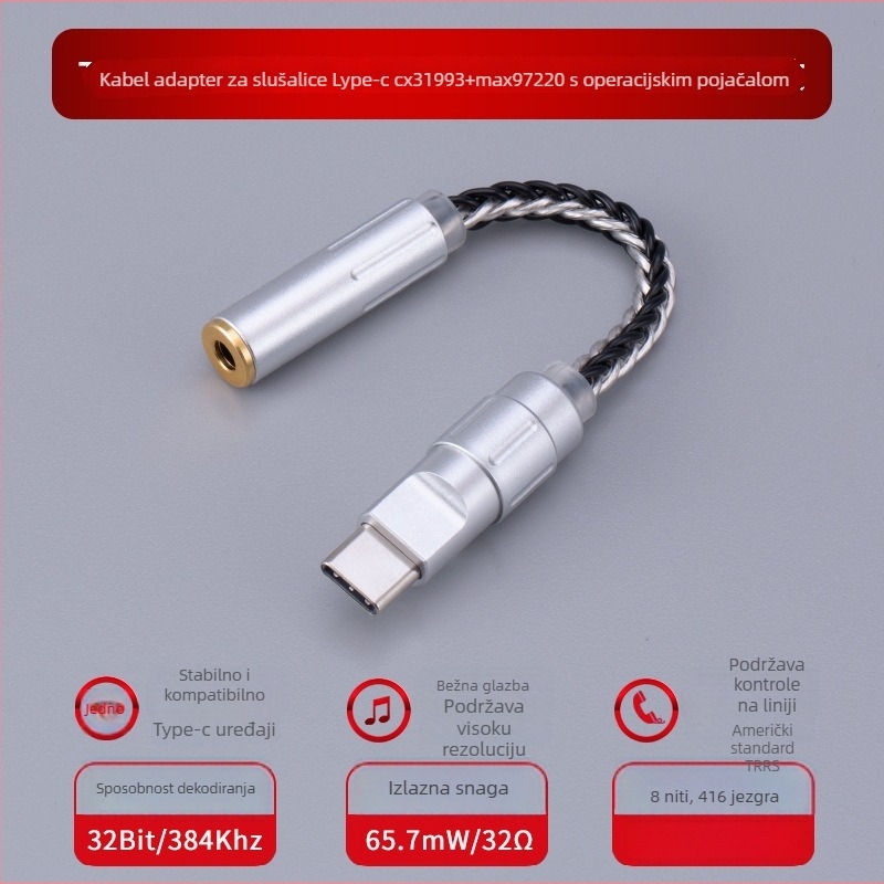 Bartok LY03 DAC s operativnim pojačalom – Type-C adapter za mobilni telefon, kompatibilan s Huawei/Samsung/Xiaomi/iPhone 15/16 (CX31993, MAX97220 op-ampovi)