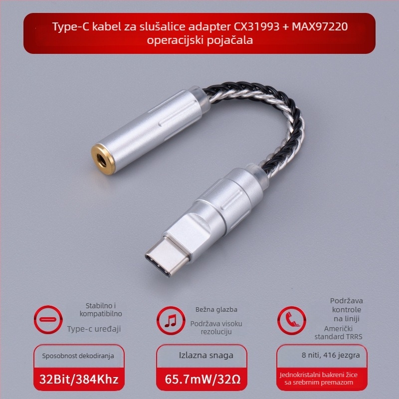 Bartok LY03 DAC s operativnim pojačalom – Type-C adapter za mobilni telefon, kompatibilan s Huawei/Samsung/Xiaomi/iPhone 15/16 (CX31993, MAX97220 op-ampovi)