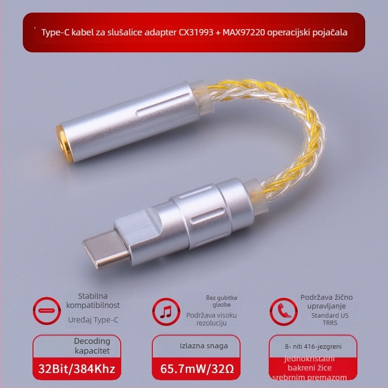 Bartok LY03 DAC s operativnim pojačalom – Type-C adapter za mobilni telefon, kompatibilan s Huawei/Samsung/Xiaomi/iPhone 15/16 (CX31993, MAX97220 op-ampovi)