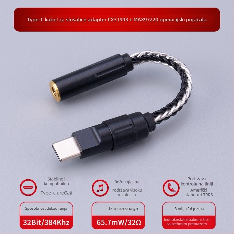 Bartok LY03 DAC s operativnim pojačalom – Type-C adapter za mobilni telefon, kompatibilan s Huawei/Samsung/Xiaomi/iPhone 15/16 (CX31993, MAX97220 op-ampovi)