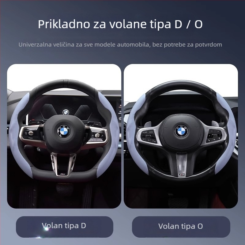 Navlaka za volan automobila – ultra tanka, protuklizna, umjetna koža s efektom suède, otporna na habanje, sve sezone, sportski stil, univerzalna prilagodba