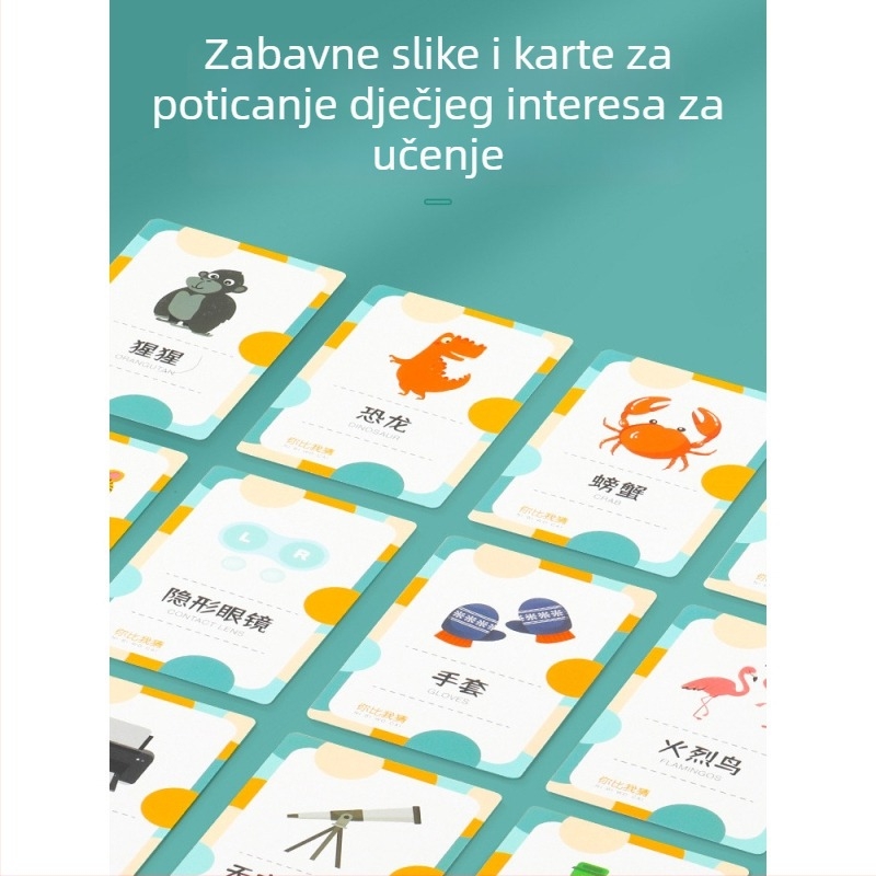 Družbena kartična igra s gestama — obiteljska interakcija, 96 karata (imenice/glagoli) + 2 trake za glavu, papirni materijal, za uzrast 7-14 godina