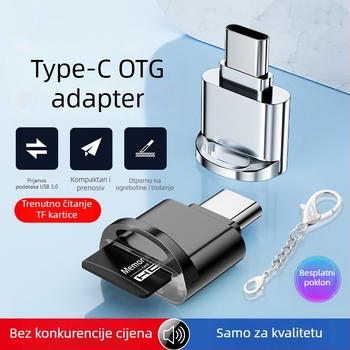 Mini metalni čitač kartica Type-C, visoko brzi OTG 3.0 adapter za TF memorijsku karticu, kompatibilan s Huawei Android