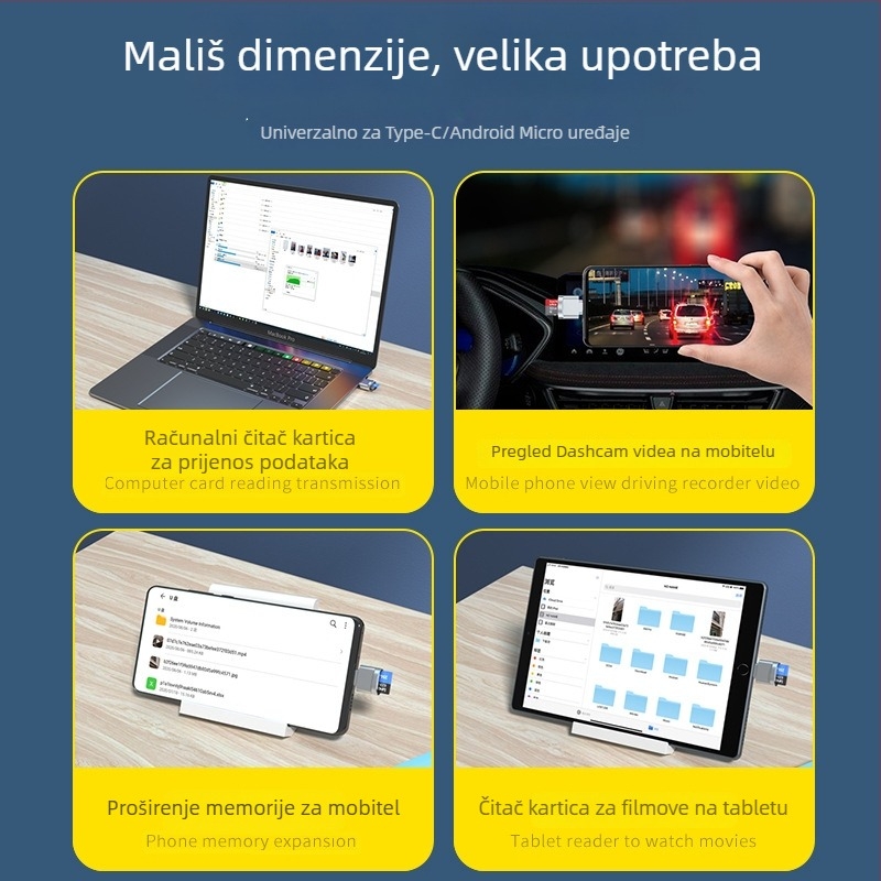 Mini metalni čitač kartica Type-C, visoko brzi OTG 3.0 adapter za TF memorijsku karticu, kompatibilan s Huawei Android