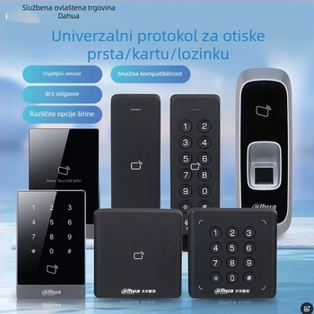 Pristupni čitač kartica s otiskom prsta i lozinkom – vodootporan IC čitač kartica, domet 0,5 m, vrijeme čitanja 0,001 s, kapacitet 30 000, frekvencija 13,65 MHz