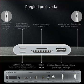NK-1055TL Pro Višestruki čitač kartica: USB-C, Lightning, USB-A, SD/TF kartice
