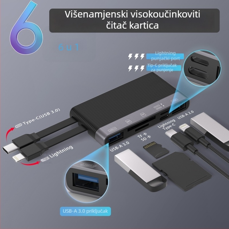 NK-1055TL Pro Višestruki čitač kartica: USB-C, Lightning, USB-A, SD/TF kartice