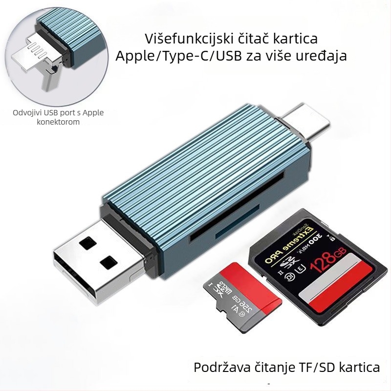 Višestruka docking stanica 5u1 s čitačem SD/TF kartica, USB-C OTG adapter, USB 2.0, prilagodba loga, 1 godina garancije