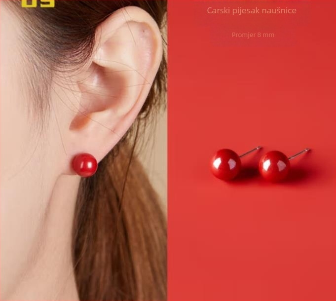 Naušnice od cinnabara s S925 srebrnom, ručna izrada, unisex