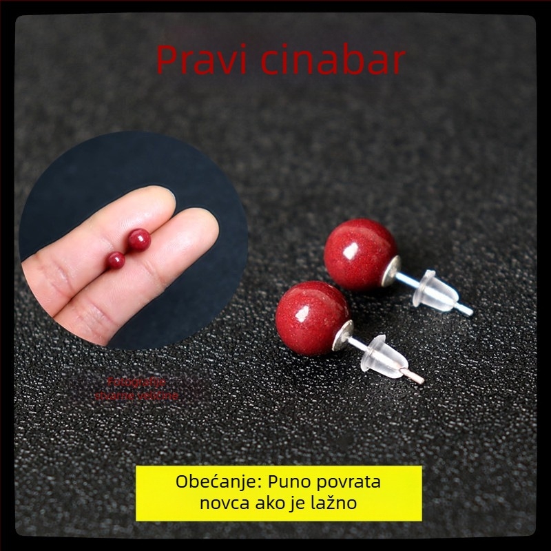 Naušnice od cinnabara s S925 srebrnom, ručna izrada, unisex