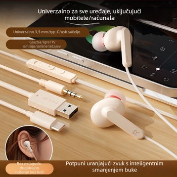 Ušne slušalice s kabelom i ušnim kukicama, USB-C kabel dužine 2 m, snižavanje šuma, za karaoke, sport, igre i pozive