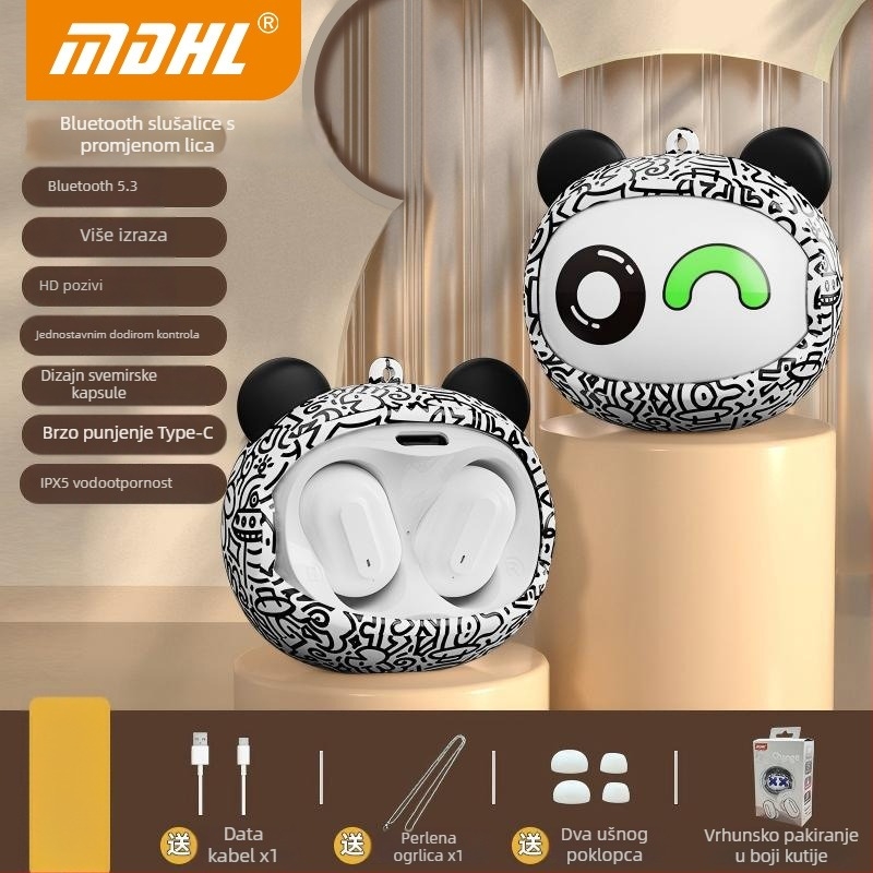 Face-Changing Bluetooth slušalice, In-Ear, Bluetooth 5.3, domet 20 m, redukcija šuma, dugotrajna baterija (>8 h), niska latencija za igranje