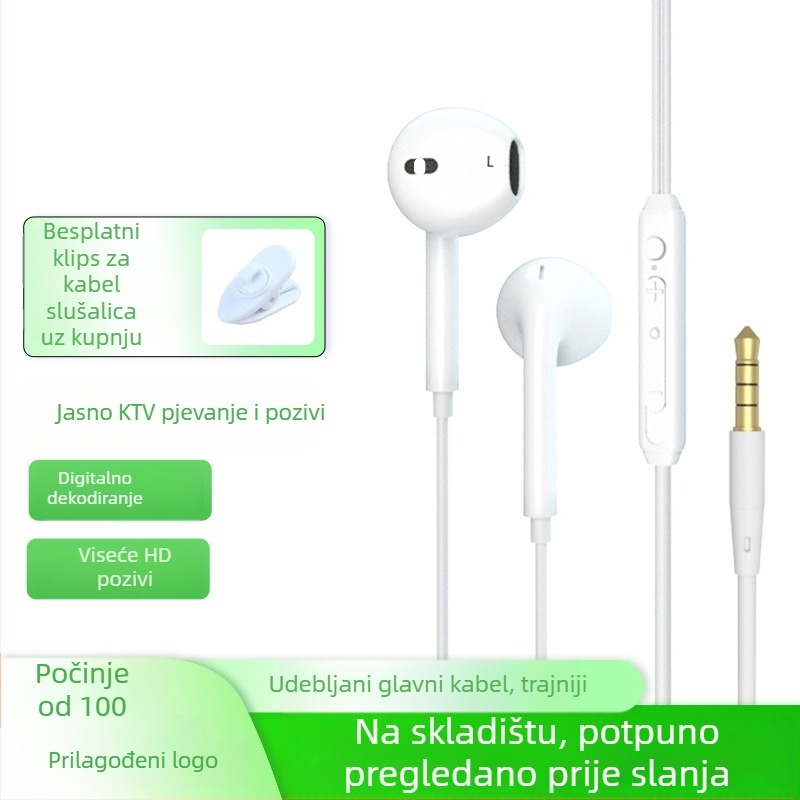 Žične PC slušalice u uho s mikrofonom, 3 m kabel, 3,5 mm priključak