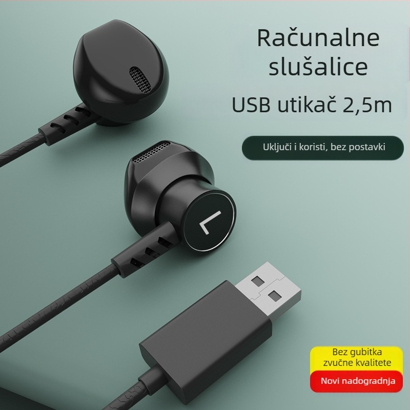 Žične PC slušalice u uho s mikrofonom, 3 m kabel, 3,5 mm priključak