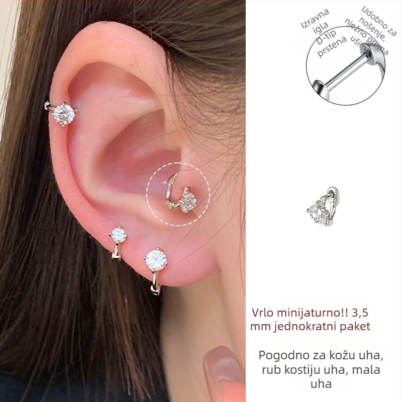 Geometrijske D-oblike naušnice s cirkonijem — titan čelik, elektroplatina, igla za uho od nehrđajućeg čelika, pastoralni stil, za djecu