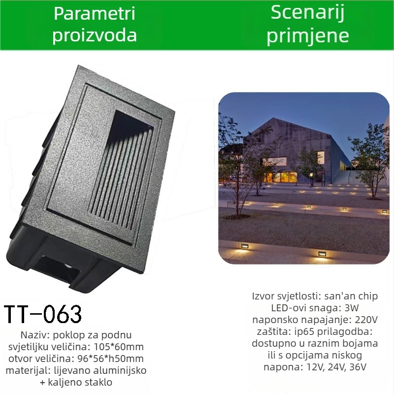 LED kutno svjetlo sa senzorom za vanjske stepenice, ugrađeno svjetlo za stepenice, kućište stopice – TT-061, Tiantai Lighting, Materijal: aluminij liven, Debljina: 2 mm