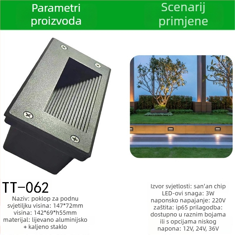 LED kutno svjetlo sa senzorom za vanjske stepenice, ugrađeno svjetlo za stepenice, kućište stopice – TT-061, Tiantai Lighting, Materijal: aluminij liven, Debljina: 2 mm