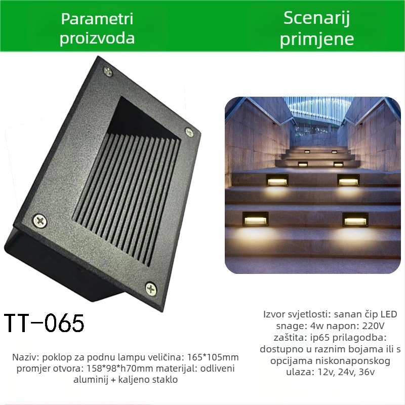 LED kutno svjetlo sa senzorom za vanjske stepenice, ugrađeno svjetlo za stepenice, kućište stopice – TT-061, Tiantai Lighting, Materijal: aluminij liven, Debljina: 2 mm