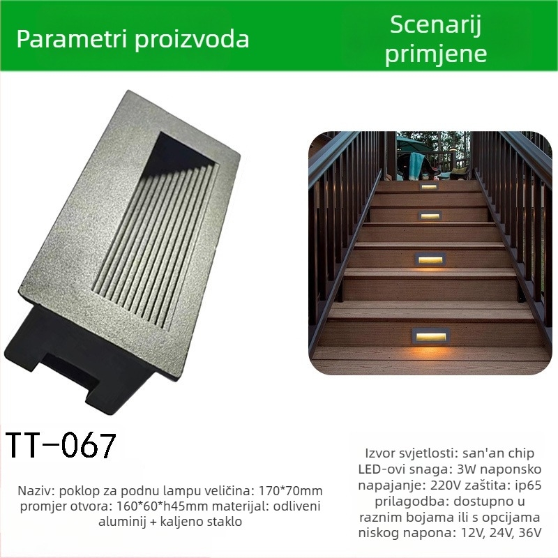 LED kutno svjetlo sa senzorom za vanjske stepenice, ugrađeno svjetlo za stepenice, kućište stopice – TT-061, Tiantai Lighting, Materijal: aluminij liven, Debljina: 2 mm