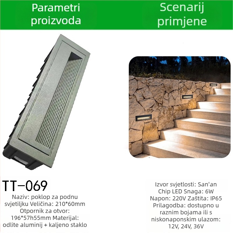 LED kutno svjetlo sa senzorom za vanjske stepenice, ugrađeno svjetlo za stepenice, kućište stopice – TT-061, Tiantai Lighting, Materijal: aluminij liven, Debljina: 2 mm