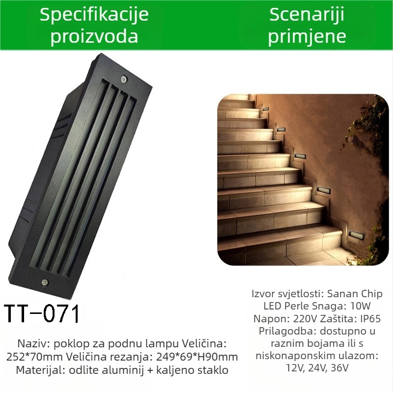 LED kutno svjetlo sa senzorom za vanjske stepenice, ugrađeno svjetlo za stepenice, kućište stopice – TT-061, Tiantai Lighting, Materijal: aluminij liven, Debljina: 2 mm
