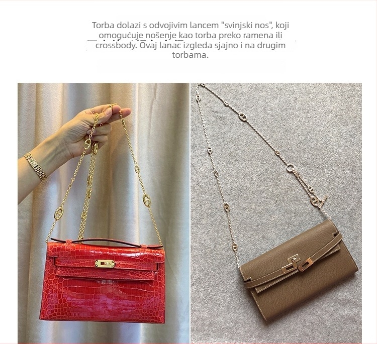 Kelly torba s lancem, mini, prva generacija, uzorak krokodila, večernja clutch, mala kvadratna torba, preko ramena ili crossbody za žene