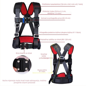 Troipointski sigurnosni pojas za rad na visini, set karabina i užadi prema nacionalnom standardu