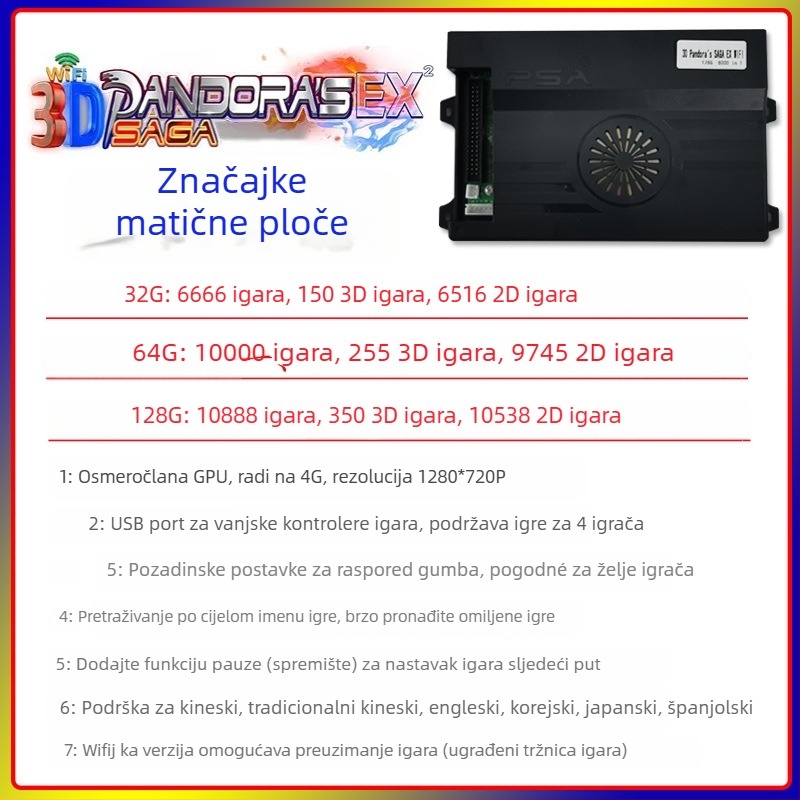 Arcade matična ploča 3D Pandora EX – Android, 128 GB memorije, HDMI/VGA/USB sučelje, paperback verzija igre, nostalgični vjetar stil