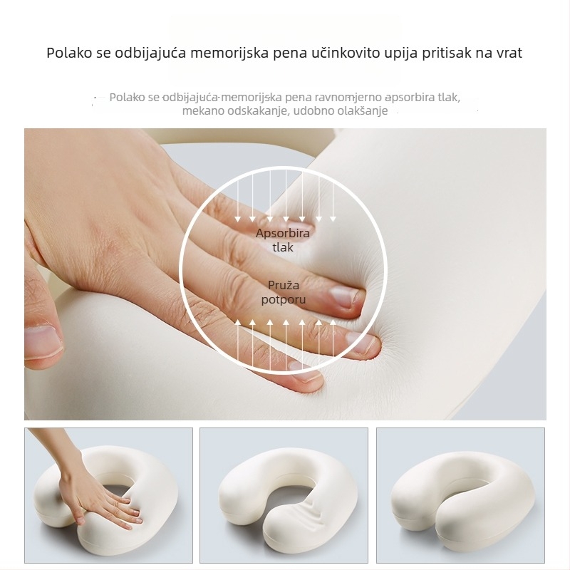 U-oblikovani jastuk za vrat s memorijskom pjenom za putovanja, Ice Silk navlaka — modern minimalistički dizajn