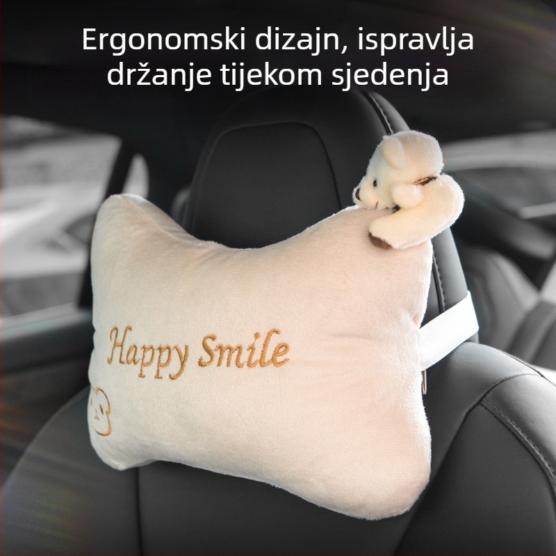 Set jastuka za naslon glave u auto (par) – uzorak životinja, umjetni pliš, memorijska pjena