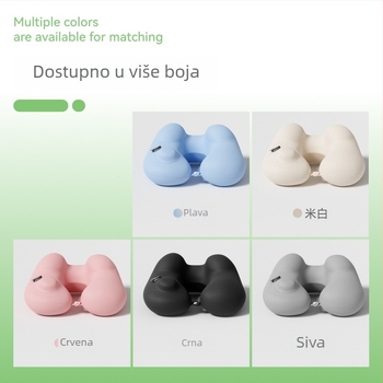 Naduvljiva U-oblikovana putna jastučnica za vrat – prijenosna potporna jastuk, Ice Silk tkanina, PVC punilo, za odrasle