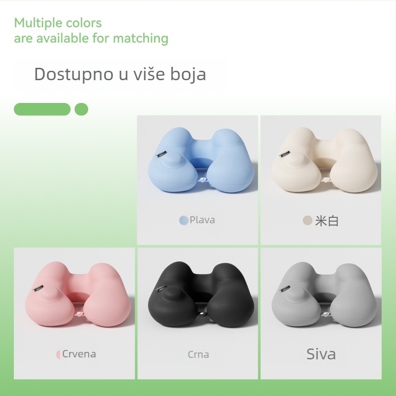 Naduvljiva U-oblikovana putna jastučnica za vrat – prijenosna potporna jastuk, Ice Silk tkanina, PVC punilo, za odrasle